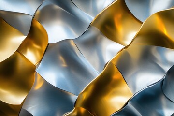 Poster - Waves of shimmering metals create a captivating abstract artwork that dazzles the eye with golden and silver hues. Generative AI