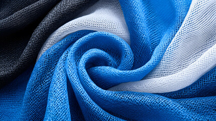 Poster - Textured fabric in shades of blue, black, and white, elegantly swirling