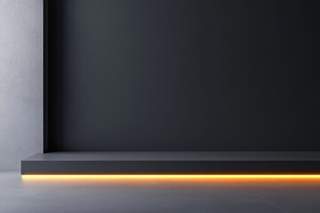 Poster - Modern minimalist design featuring a sleek black wall with a subtle warm light accentuating the base, perfect for a contemporary space. Generative AI