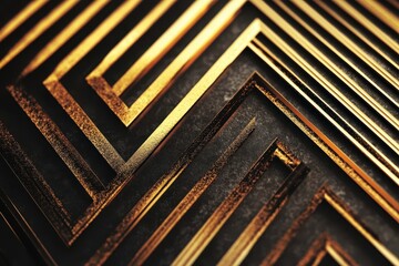 Poster - Intricate patterns of golden lines contrast with a dark background, showcasing modern design in an artistic exploration of geometry. Generative AI