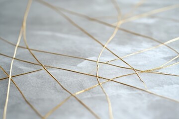 Poster - Elegant golden lines intertwine on a textured gray background, creating a minimalist artistic display of modern design. Generative AI