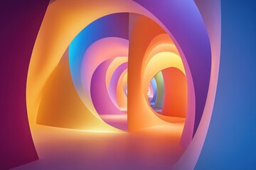 Poster - Vibrant corridors of swirling colors invite exploration in an abstract art installation at dusk. Generative AI
