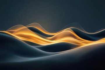 Poster - Soft curves of light undulate in mesmerizing waves against a dark backdrop creating a dreamy and ethereal landscape. Generative AI