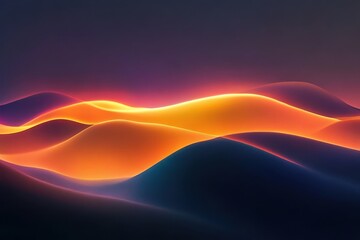 Poster - Glowing hills dance in twilight hues of orange and purple, evoking a surreal landscape of tranquility and imagination. Generative AI