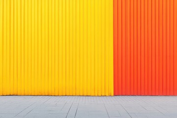 Poster - Brightly colored wall showcasing vibrant yellow and bold orange stripes against a textured surface in urban surroundings. Generative AI