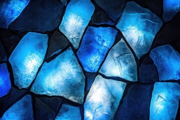 Poster - Illuminated blue stones create a mesmerizing pattern in an abstract display of light and texture. Generative AI