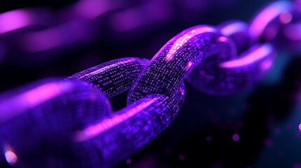 3D purple chain with binary code on a black background