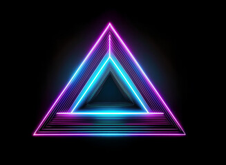 Poster - A vibrant neon triangle glows with purple and blue light, creating a mesmerizing, geometric pattern against a black background.  The inner layers illuminate the structure, giving it a three-dimensiona