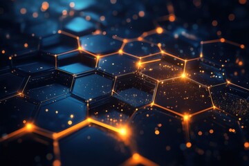 Poster - Future-oriented black honeycomb abstract backdrop. Generative Ai
