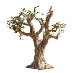 Poster - A digitally rendered image shows a detailed model of an old, gnarled tree with sparse green leaves against a black background.