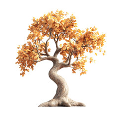 Poster - A digitally rendered image showcases a bonsai tree with golden leaves against a white background, emphasizing its autumnal colors and detailed texture.