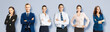 © vgstudio - Collection collage set image - full body portrait many businesspeople professionals, corporate men and women, isolated grey gray background. Diverse business people. Teamwork, job, hiring co-working.