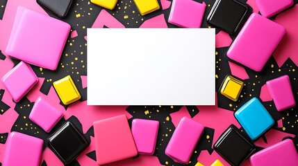 Colorful Squares Surround Blank White Card Background