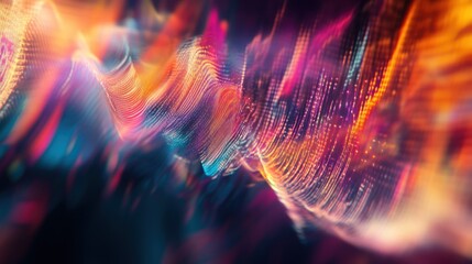 Poster - Abstract data waves flowing, vibrant colors, dark background, digital art