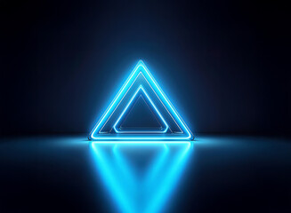 Poster - Glowing blue neon triangle, double-lined,  reflecting on dark surface.  Abstract, modern, futuristic design.