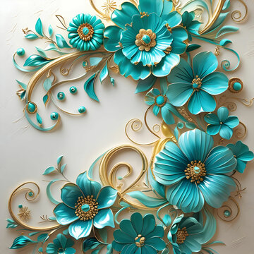 A beautiful Ramadan banner adorned with delicate turquoise flowers, creating a serene and elegant backdrop.