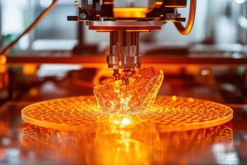 Poster - Factory 3D printer creating orange object