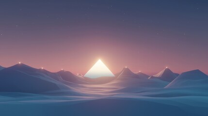 Wall Mural - a mountain range with a pyramid in the middle and a bright light shining on it