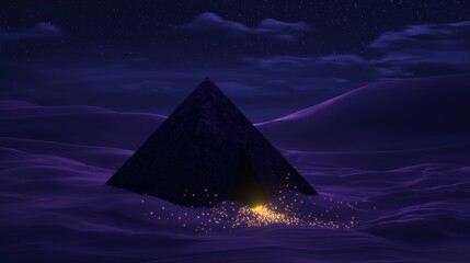 Wall Mural - a pyramid is lit up by a fire in the middle of a desert