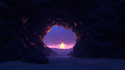 Wall Mural - a cave with a star shining through it