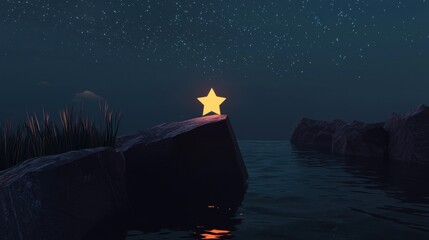Wall Mural - a small yellow star is lit up in the dark
