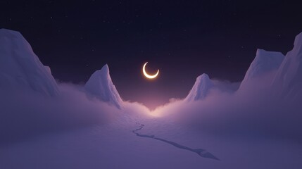 Wall Mural - a mountain range with a large, glowing moon in the sky