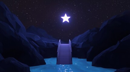 Wall Mural - a star is shining in the night sky above a bridge
