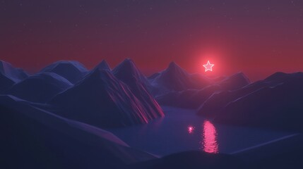 Wall Mural - a mountain range with a river and a star in the sky