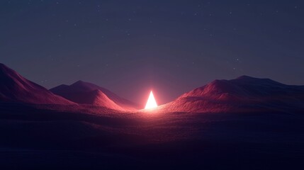 Wall Mural - a mountain range with a red glowing tree in the middle