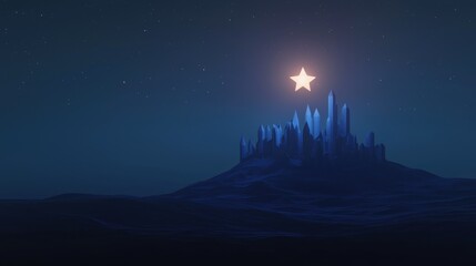 Wall Mural - a star is shining brightly in the night sky above a city