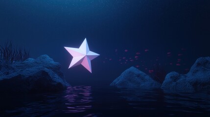 Wall Mural - a star is floating in the water, surrounded by rocks