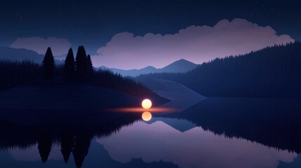 Wall Mural - A small glowing ball is floating in the water of a lake