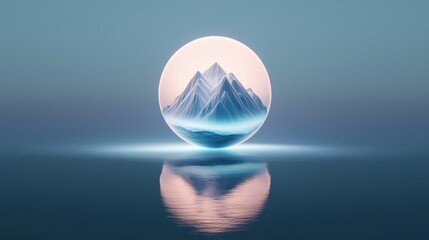 Wall Mural - a mountain range is reflected in a large, clear sphere