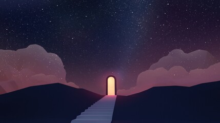 Wall Mural - a dark sky with a glowing doorway in the middle
