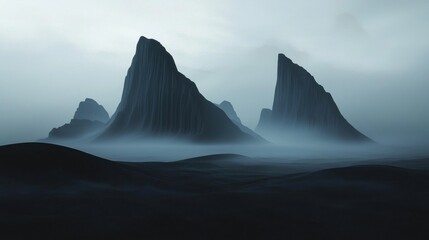 Wall Mural - a mountain range with a foggy sky in the background