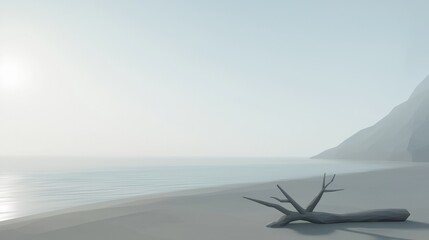 Wall Mural - a large tree branch is laying on the beach, with the ocean in the background