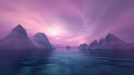 Wall Mural - a beautiful, serene landscape with a purple sky and mountains in the background