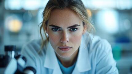 Poster - Focused scientist examining samples in lab setting
