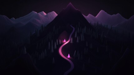 Wall Mural - a mountain range with a road that leads to a cabin