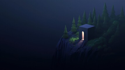 Wall Mural - a dark forest with a small building in the middle