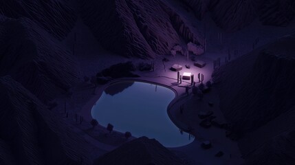 Wall Mural - a dark and moody scene of a lake surrounded by mountains