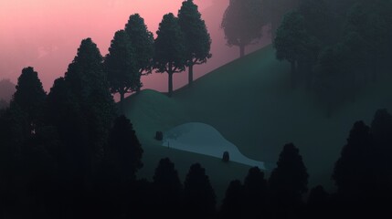 Wall Mural - a dark forest with a pond in the middle