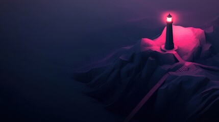 Wall Mural - a lighthouse is lit up in the dark, with a mountain in the background