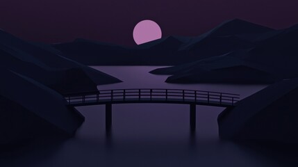 Wall Mural - a bridge spans a river in a dark, moody landscape