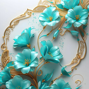 A beautiful Ramadan banner adorned with delicate turquoise flowers, creating a serene and elegant backdrop.