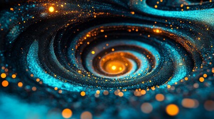 Poster - Abstract portrayal of fluid waves illuminated by glowing particles