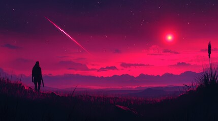 Poster - Cosmic vista with swirling red and pink shades, enhanced by shimmering particles