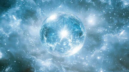 Poster - Luminous Celestial Orb Within a Starry Galaxy