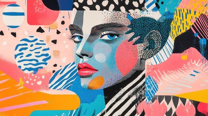 Poster - Abstract Colorful Portrait of a Woman with Bold Geometric Patterns