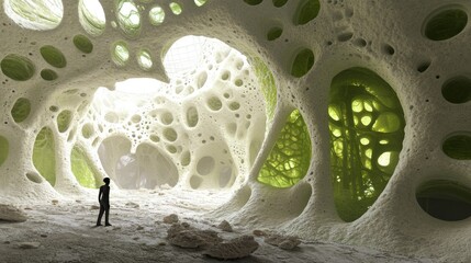Poster - A lone figure explores a cavernous alien landscape
